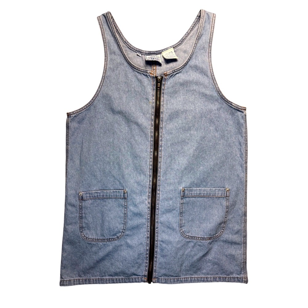 Vintage Rio Lifestyle Jeans Denim Jumper Dress Light‎ Wash Full Zip Size 13 90s